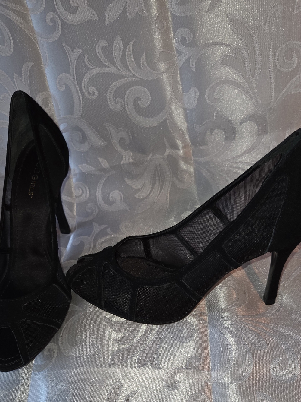 BCBGirls Black Peep-Toe Suede High Heels - Picture 7 of 7